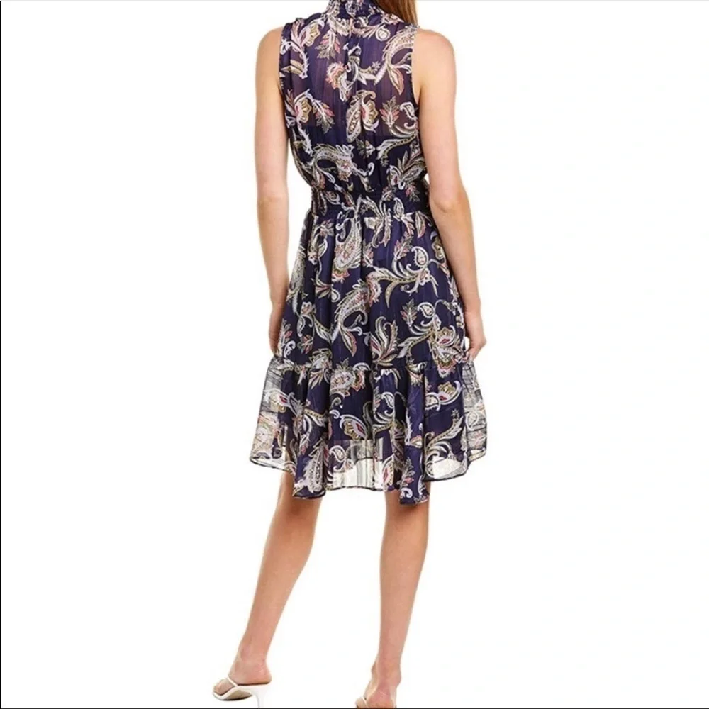 Nanette Lepore Blue Paisley High Neck Sleeveless Midi Dress